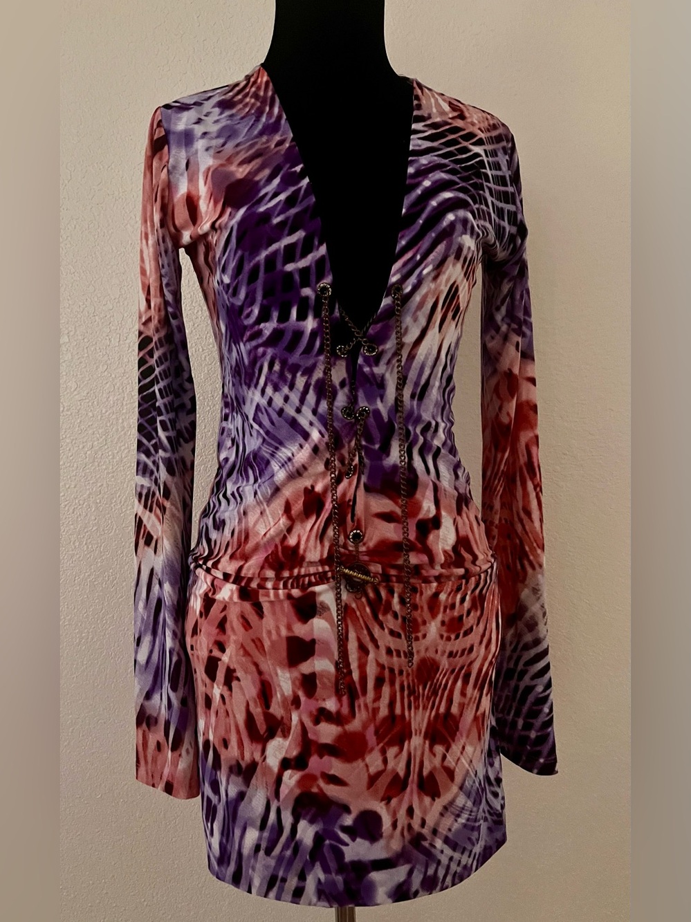 Savee Couture Abstract Purple & Pink Tie-Front Maxi Dress